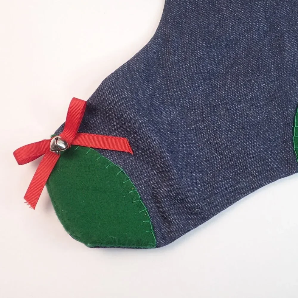 Christmas Stocking Denim 3D Bear Plush Head Vintage 20